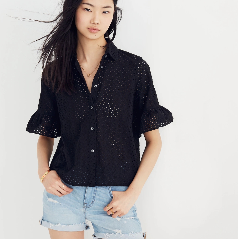 Madewell Black and White Boxy Button Down Shirt - Picture 1 of 6